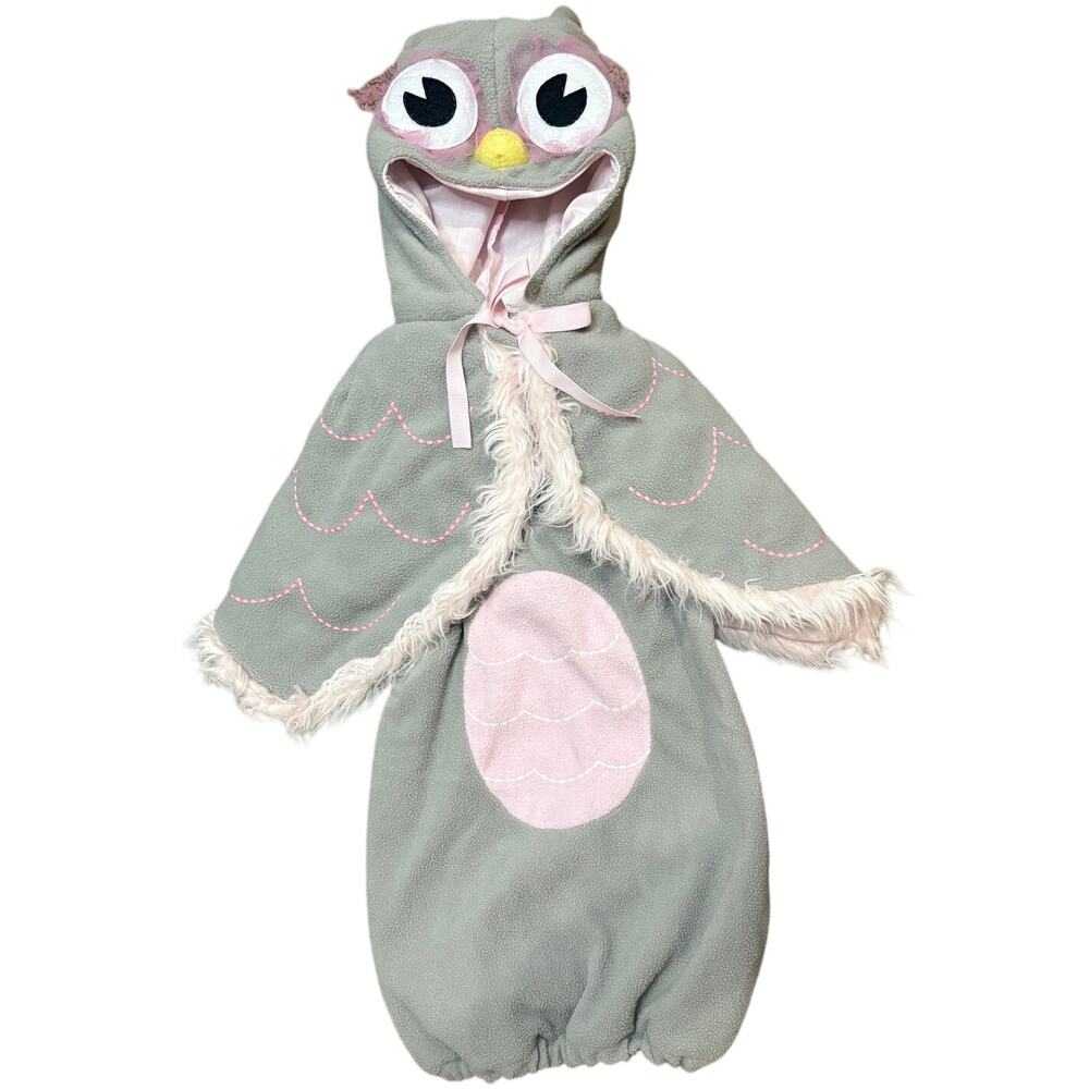 Pottery Barn Kids Baby Owl Costume Hooded Romper Wings 2PC Infant Size 6-12M EUC